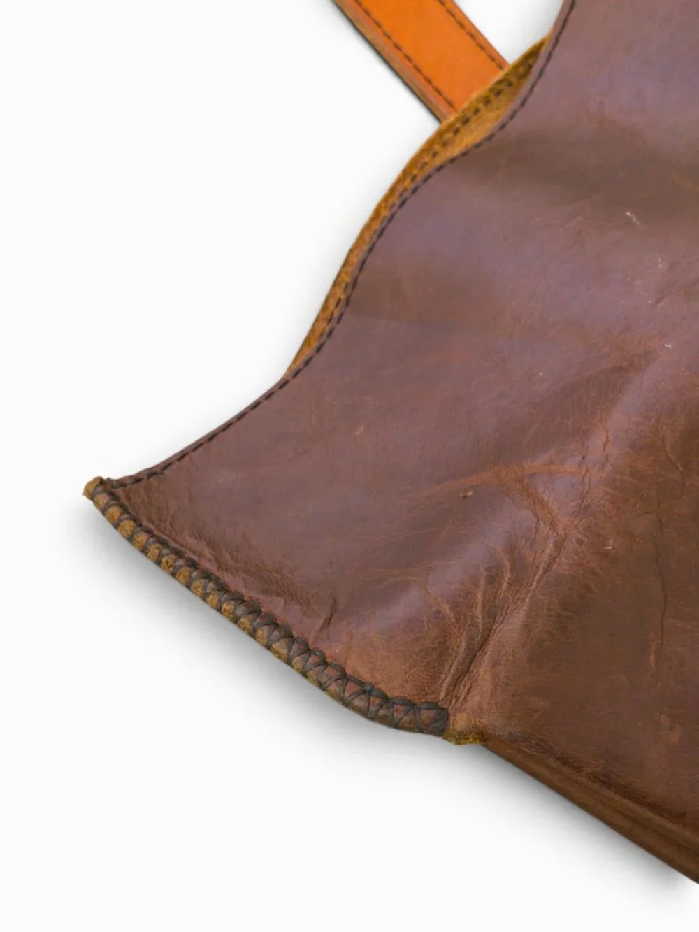 Reelo Leather Co Fold-Over Tote, Brown Leather, USA-Made, 12